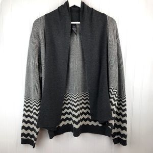 89th & Madison Open Front Cardigan Plus Size 1X, Chevron Print Gray Acrylic Knit